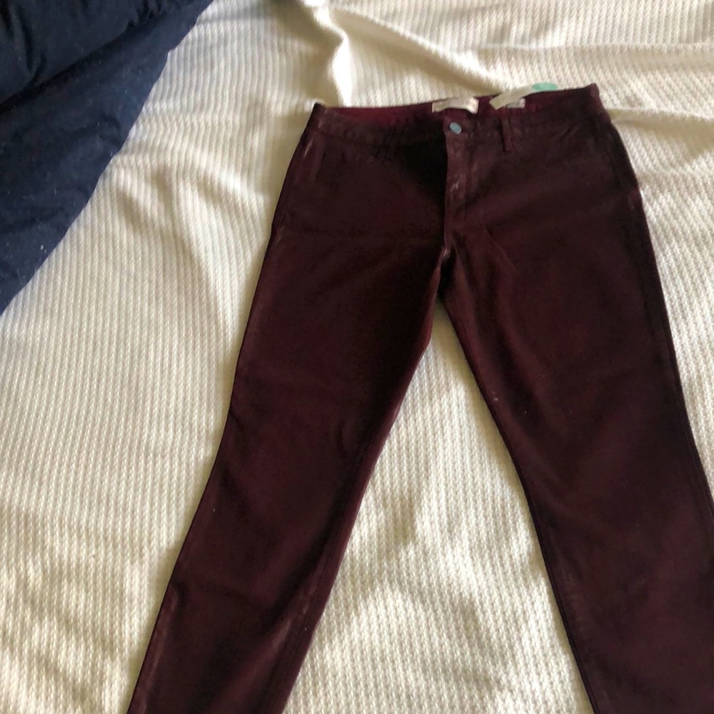 One day sale. ***. Burgundy leather coated ankle crop skinny Jean size 12 (31)